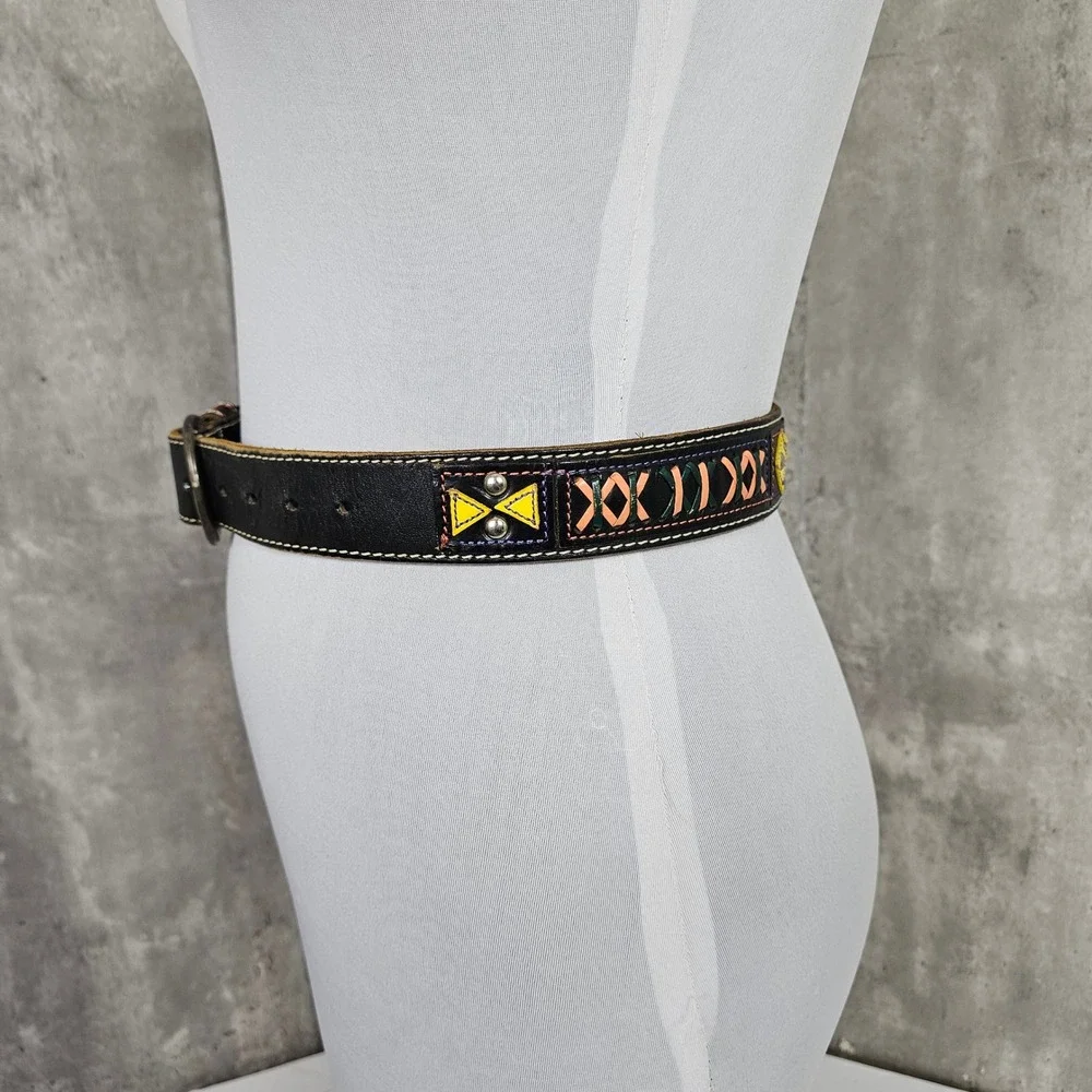 Gap Womens M Leather Belt Western Style Colorful Accents‎ Fashion Belt Boho Belt